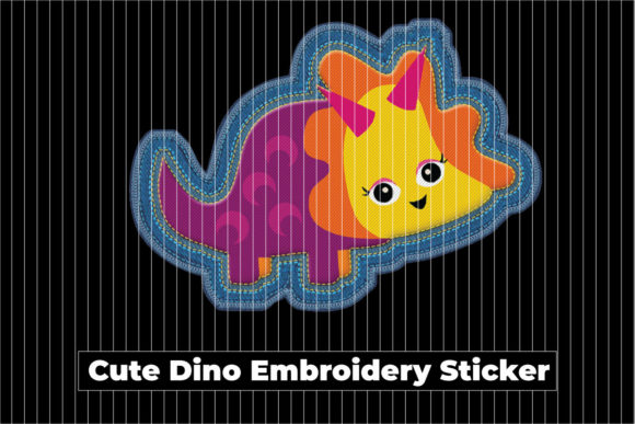 Cute Dino Embroidery Sticker: Graphics & Print Templates