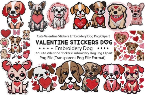 Cute Valentine Stickers Embroidery Dog Graphics
