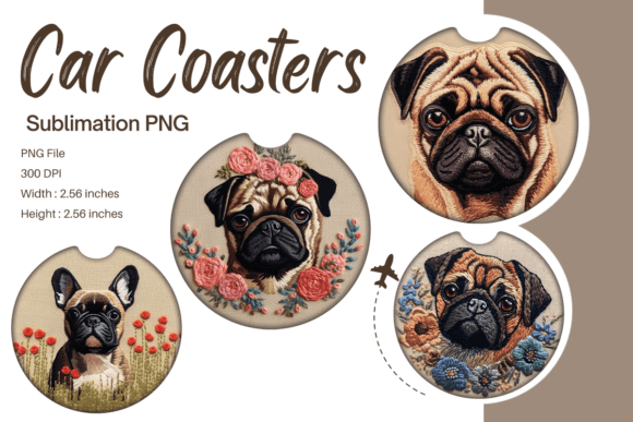 Dog Embroidery Car Coaster Sublimation Graphics