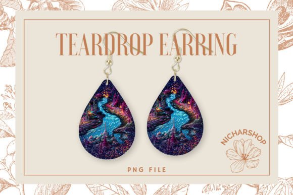 Fantasy Embroidery Teardrop Earring Graphics and Print Templates
