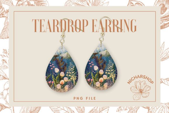 Flower Embroidery Teardrop Earring Graphics & Print Templates