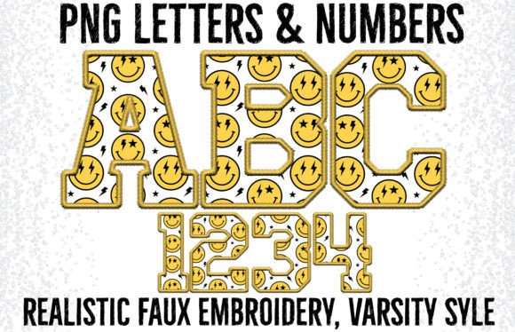 Groovy Retro Yellow Faux Embroidery PNG for Crafts Graphics