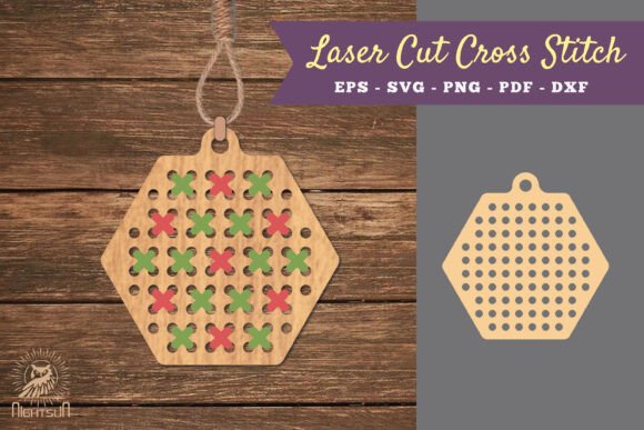 Hexagon Cut Cross Stitch SVG for Laser Cutting Ornaments