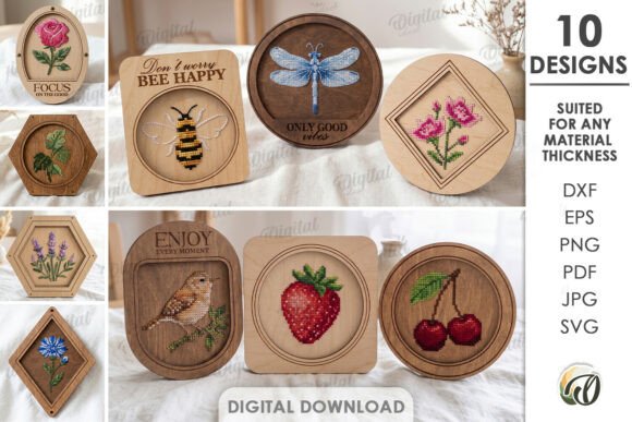 Laser Cutting Art: Wooden Embroidery Templates Bundle
