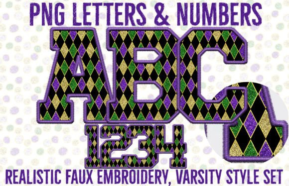 Mardi Gras Faux Embroidery Graphics for Crafts