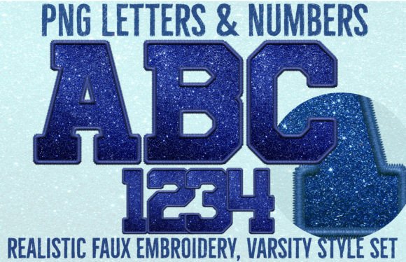 Navy Glitter & Embroidery Graphics for Crafts
