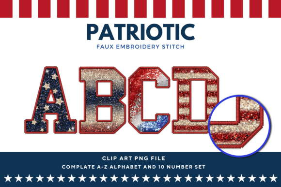 Patriotic Faux Embroidery Stitch Graphics