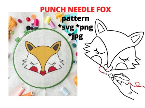 Punch Needle Fox Graphics & Hand Embroidery Patterns