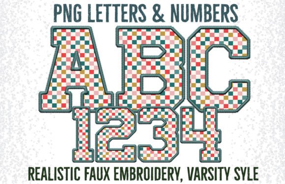 Retro Checkered Faux Embroidery Letters for Crafts Graphics