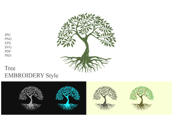Tree Embroidery Style Logo: Graphics & Illustrations