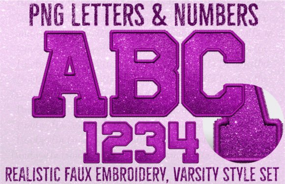 Violet Pink Faux Embroidery Alpha Set for Crafts